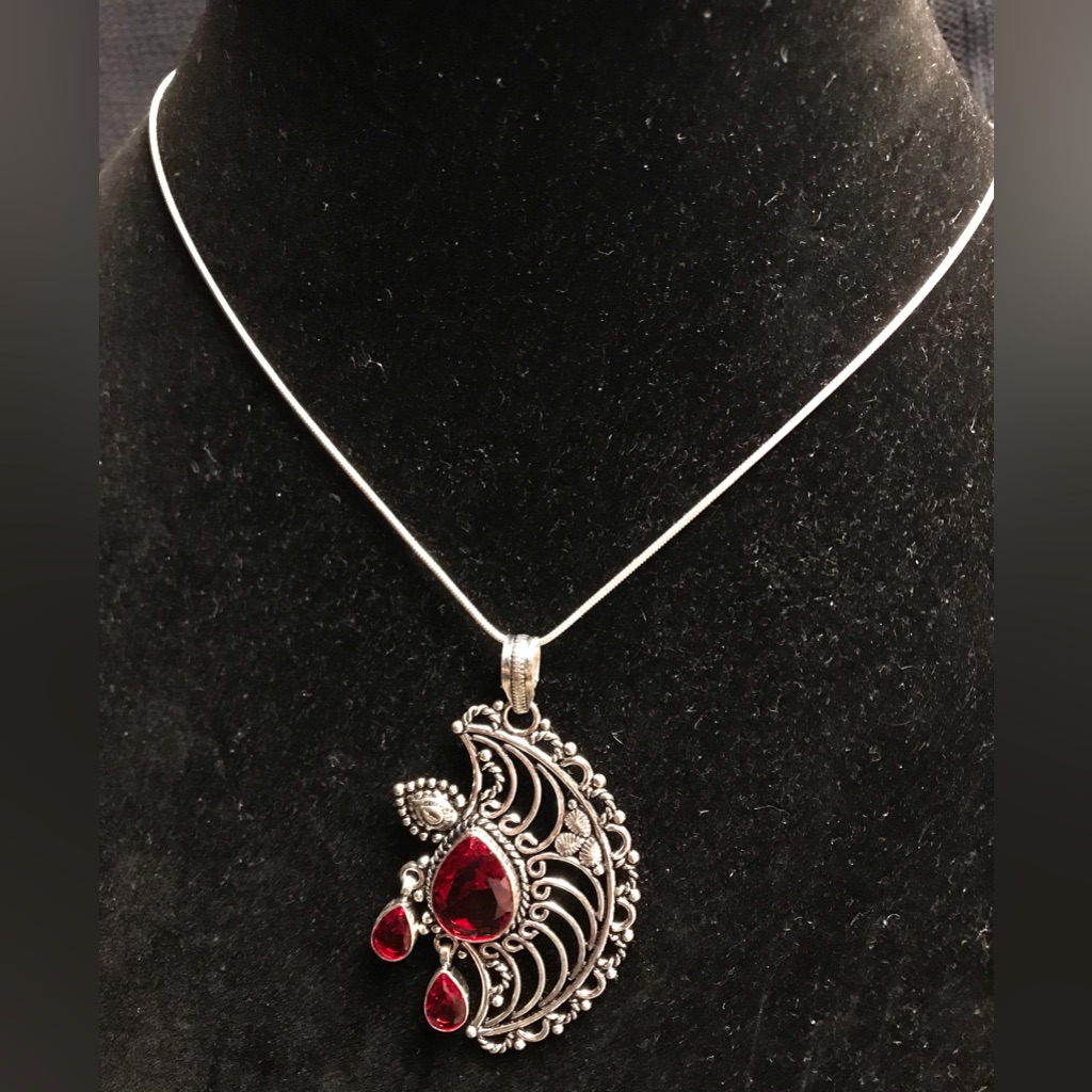 Garnet Stamped 925 Sterling Silver Necklace